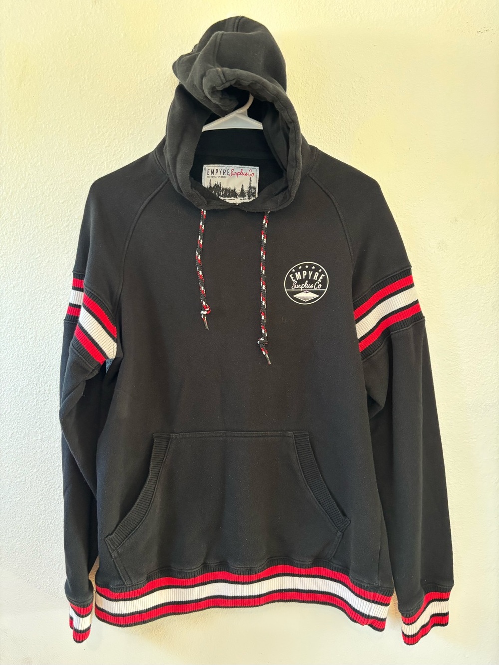 Empyre Black Hoodie with Red & White Stripe Accents -649sku
